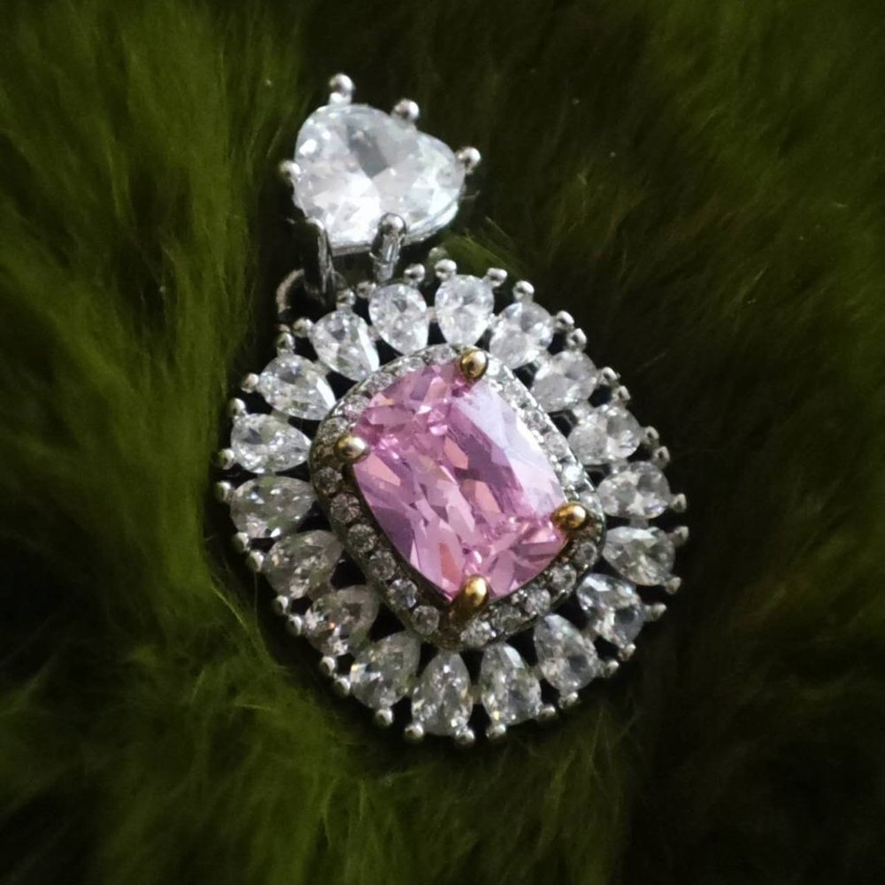 Pink Tourmaline Square Necklace Pendant